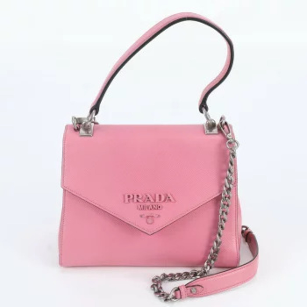 Prada Saffiano Leather Chain Tote 2Way Crossbody Bag Pink